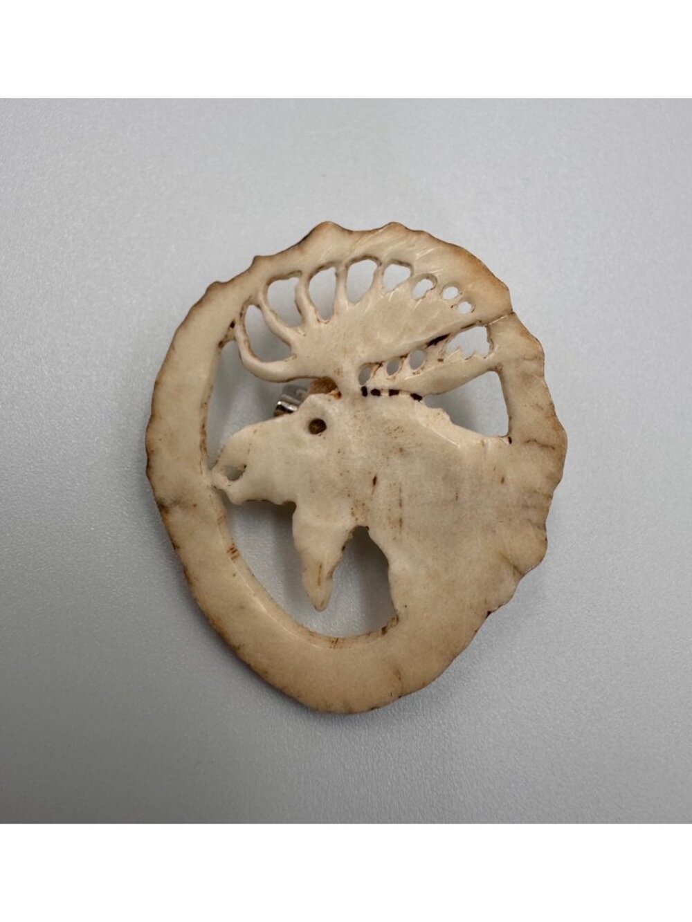 Carved Antler Moose Brooch 1.25β Artisan Wildlife Rustic Woodland Animal Pin